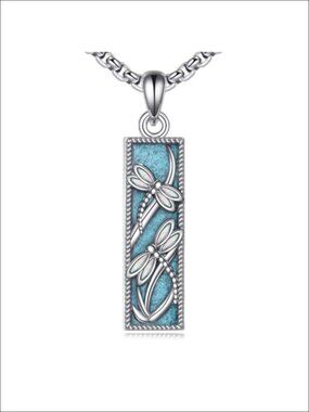 925 Sterling Silver Turquoise Dragonfly Necklace Opal Wings Bar Pendant